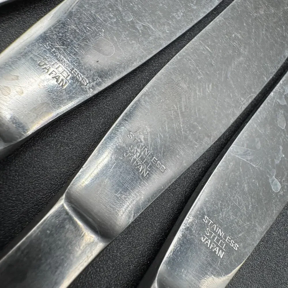 Set/6 Vtg Atomic Dinner Knives Serrated Solid Stainless Steel MCM